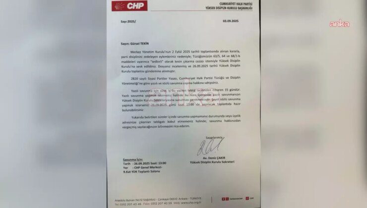 CHP Disiplin Süreci: Gürsel Tekin İçin Yazılı ve Sözlü Savunma Süreç Takvimi