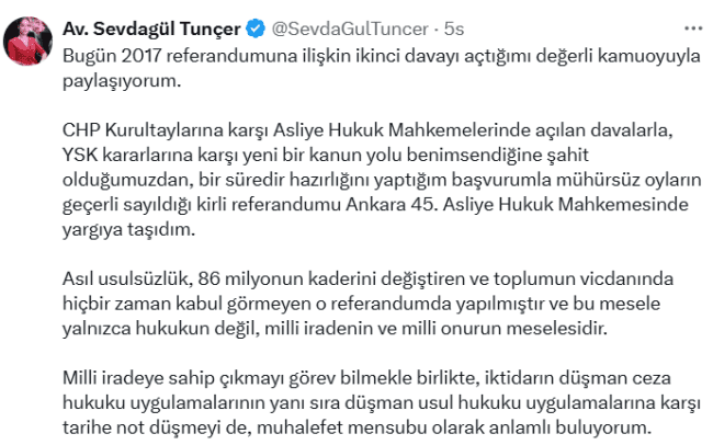 Zafer Partisi ve Yenilik Partisi’nin 2017 Referandumuna Yönelik Başvuru İçeriği Yeniden Sunumu